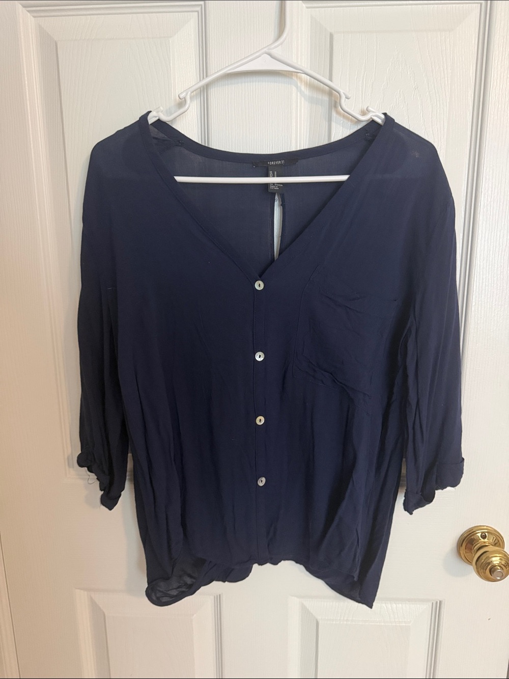 Forever 21 Navy Button-Front V-Neck Blouse